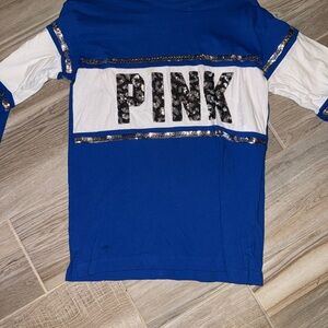 Women’s PINK Blue and White Shirt with Sequin Detail SIZE XSMALL